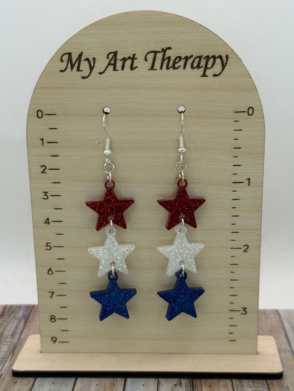 Red White Blue Triple Solid Star Dangle Earrings